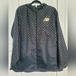 New Balance Black, Gold Hooded Full Zip Windbreaker, Womens Size 3X, Activewear